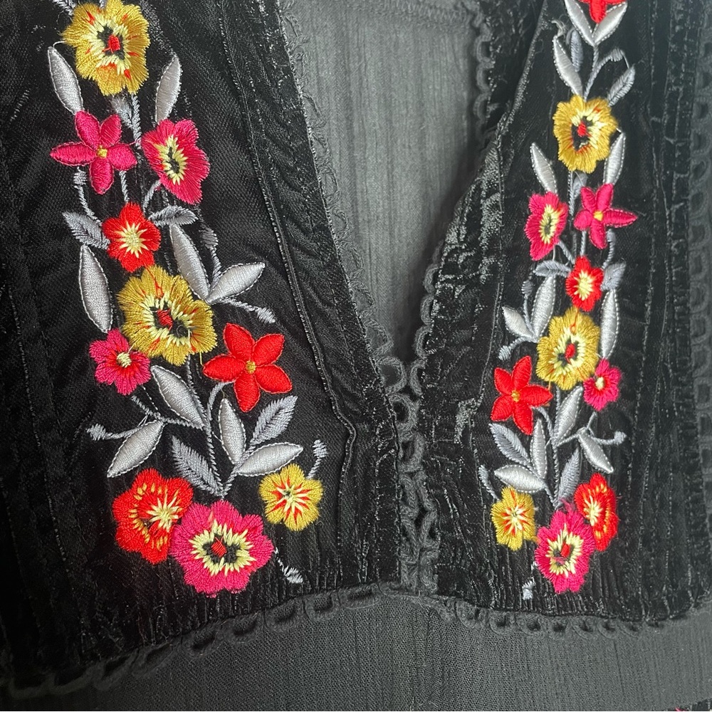 Free People black boho embroidered maxi dress long sleeve viscose